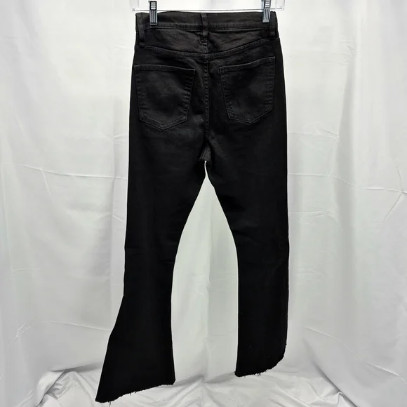 GIRL.ISH Distressed High Rise Raw Hem Flare Black Jean Size 5/27 L.A. Designer - Picture 3 of 11